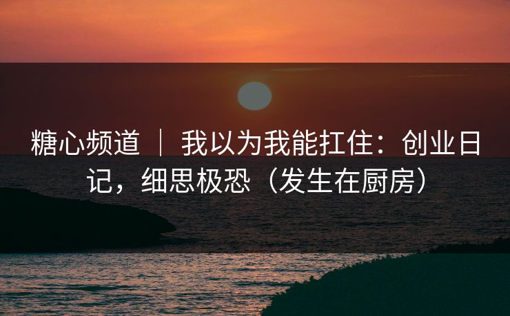 糖心频道 ｜ 我以为我能扛住：创业日记，细思极恐（发生在厨房）