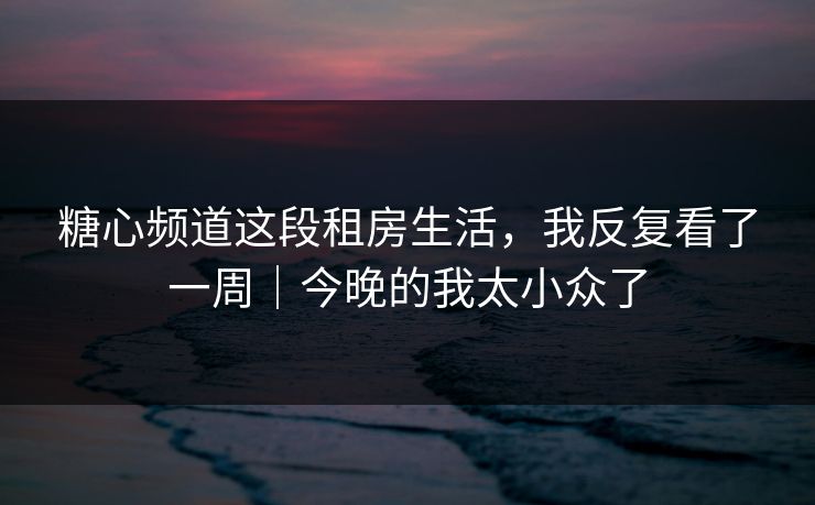 糖心频道这段租房生活，我反复看了一周｜今晚的我太小众了