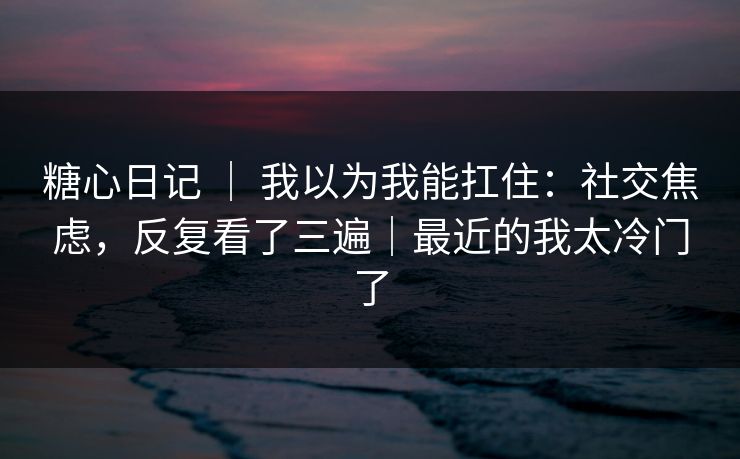 糖心日记 ｜ 我以为我能扛住：社交焦虑，反复看了三遍｜最近的我太冷门了
