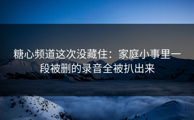 糖心频道这次没藏住：家庭小事里一段被删的录音全被扒出来