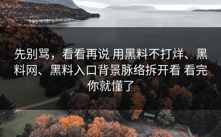 先别骂，看看再说 用黑料不打烊、黑料网、黑料入口背景脉络拆开看 看完你就懂了