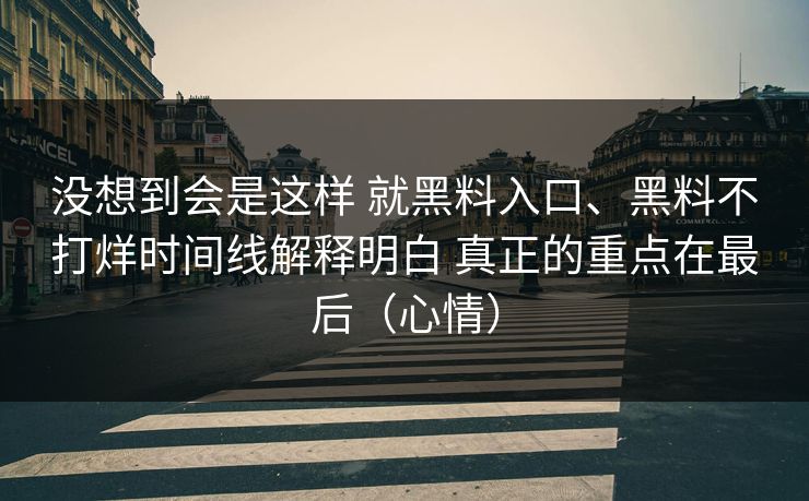 没想到会是这样 就黑料入口、黑料不打烊时间线解释明白 真正的重点在最后（心情）