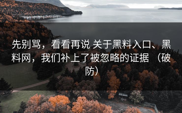 先别骂，看看再说 关于黑料入口、黑料网，我们补上了被忽略的证据 （破防）