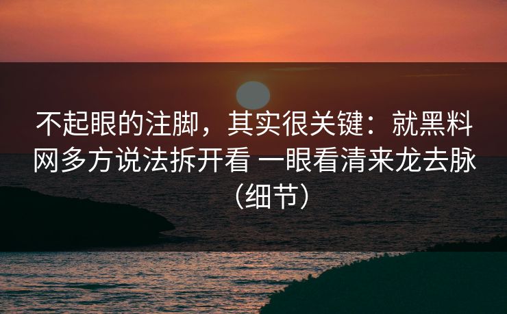 不起眼的注脚，其实很关键：就黑料网多方说法拆开看 一眼看清来龙去脉（细节）