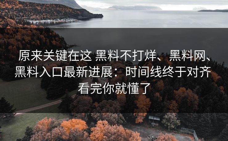 原来关键在这 黑料不打烊、黑料网、黑料入口最新进展：时间线终于对齐 看完你就懂了